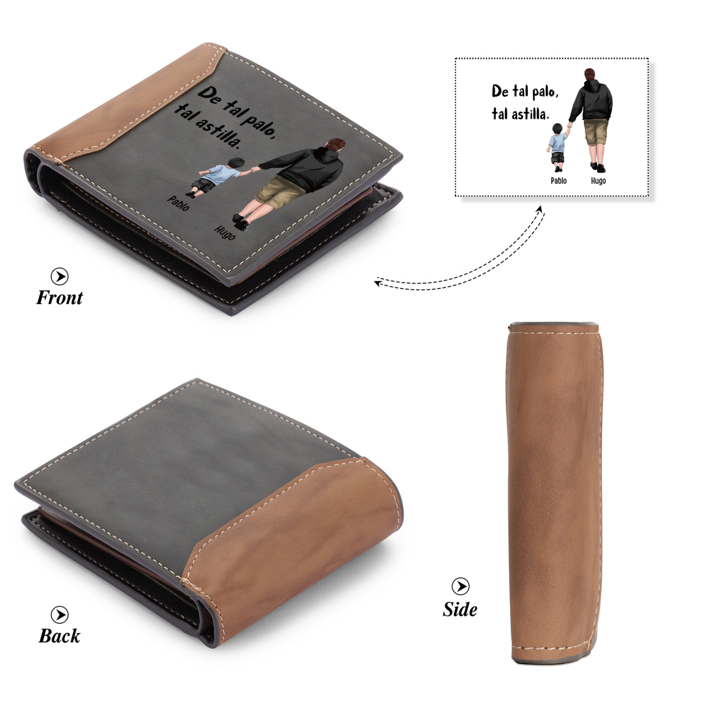 A mi papá-Cartera, billetera clásica siluetas 2-3 nombres personalizados para hombre monedero-Jessemade ES