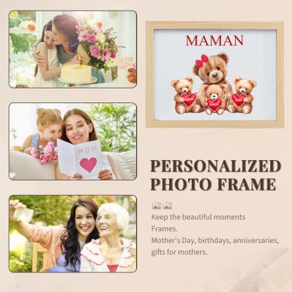 Marco con LED Familia de Osos 1-4 Nombres Personalizados con 1 Texto-Jessemade ES