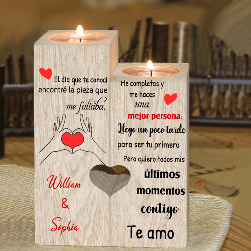 Candelero para pareja de madera de dos piezas sin candela con 2 nombres personalizados-Jessemade ES