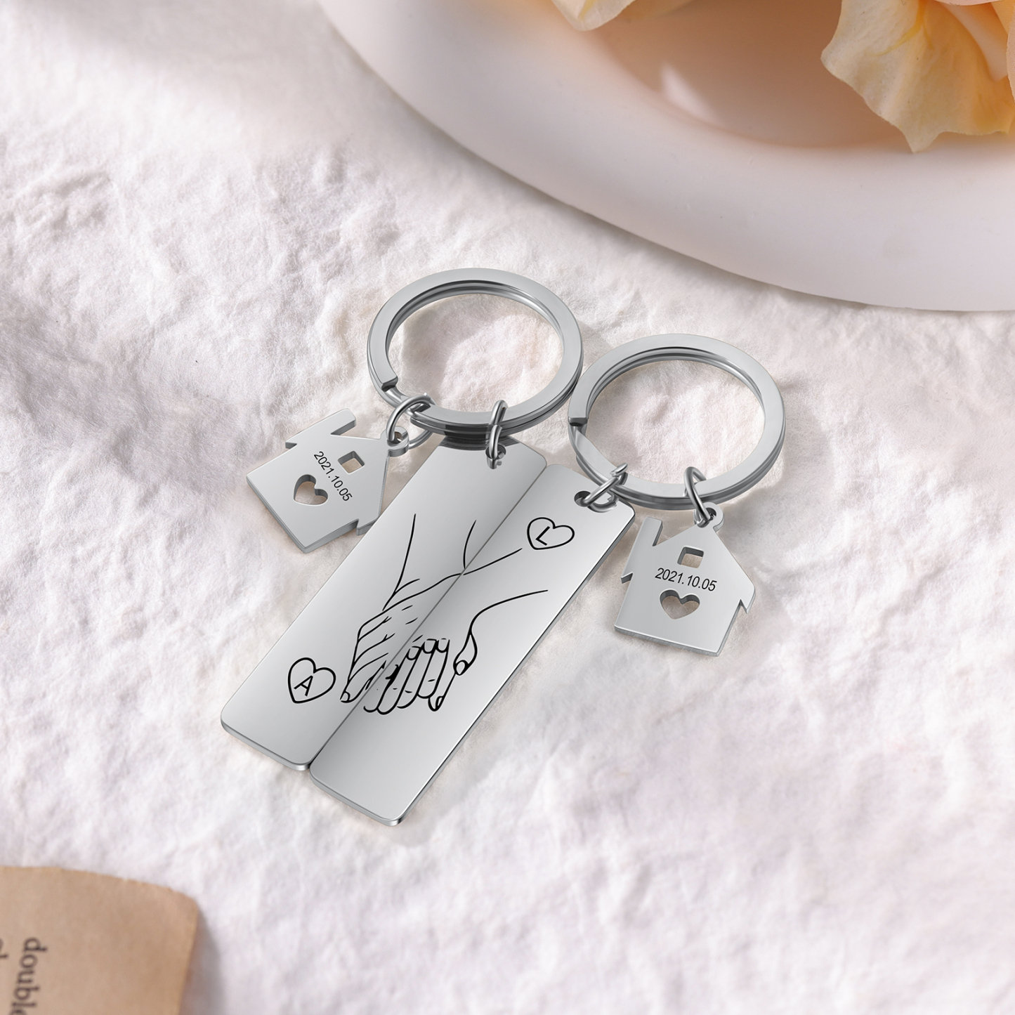 A mi querido-Llavero para pareja mano a mano 2 letras personalizadas con fecha-Jessemade ES