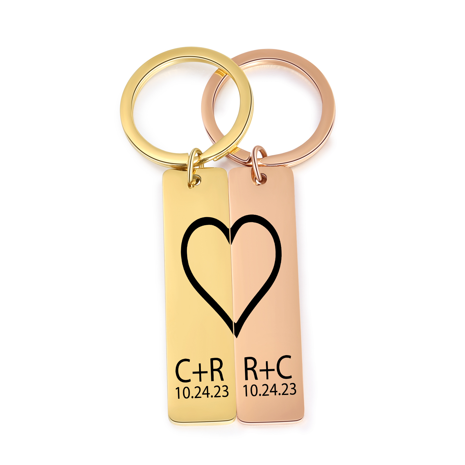Llavero para pareja de corazón 2 letras personalizadas con fecha