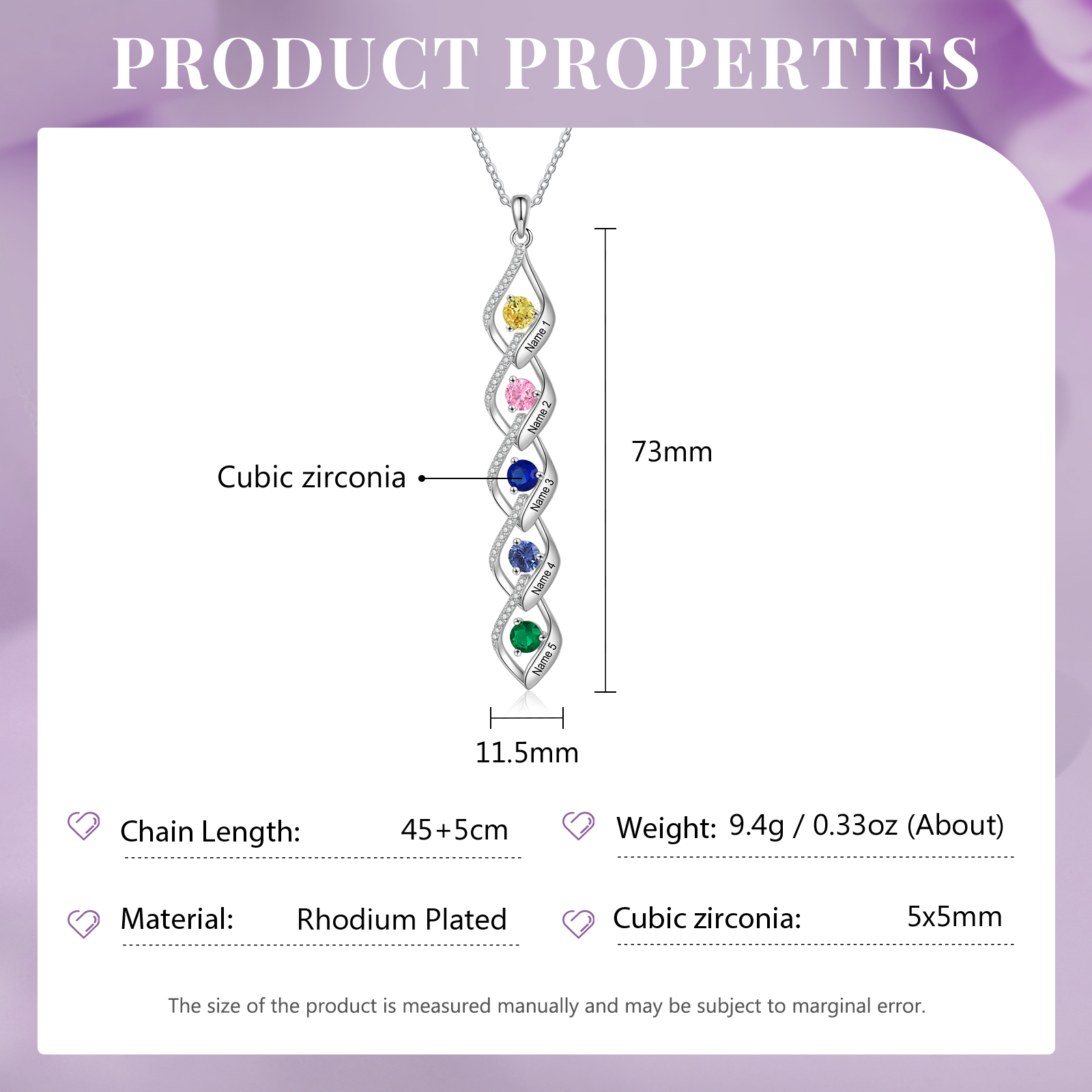 Collar de lazos con 2-5 nombres y piedras de nacimiento personalizados-Jessemade ES