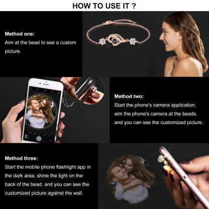 Pulsera con proyección de foto en color para mujer dije de corazón, Brazalete de proyección-Jessemade ES