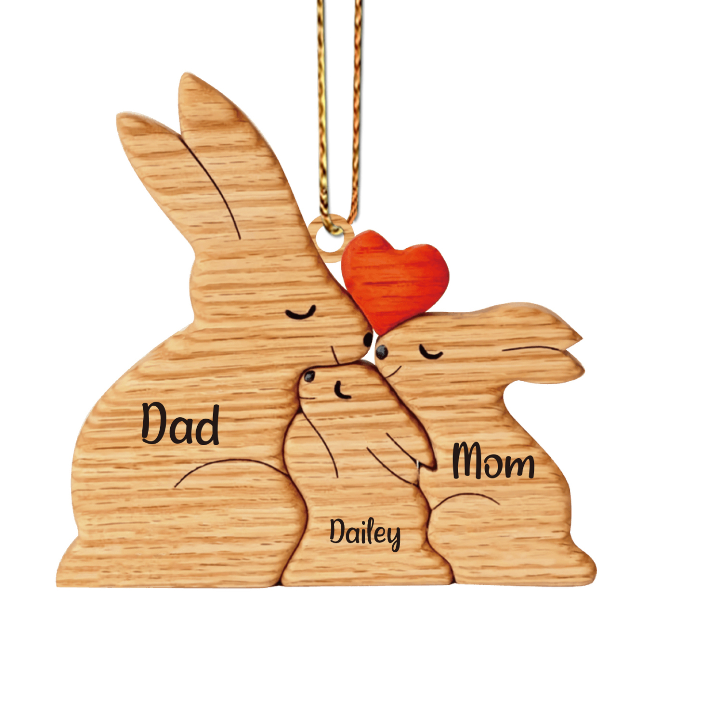 Navidad-Ornamento muñecos navideño de madera familia de conejos 3 nombres personalizados adorno del árbol-Jessemade ES