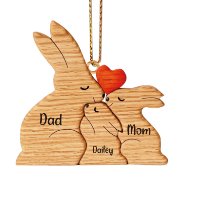 Navidad-Ornamento muñecos navideño de madera familia de conejos 3 nombres personalizados adorno del árbol-Jessemade ES