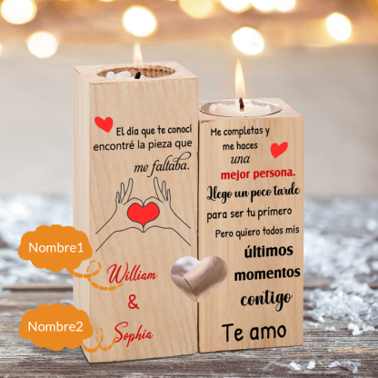 Candelero para pareja de madera de dos piezas sin candela con 2 nombres personalizados-Jessemade ES