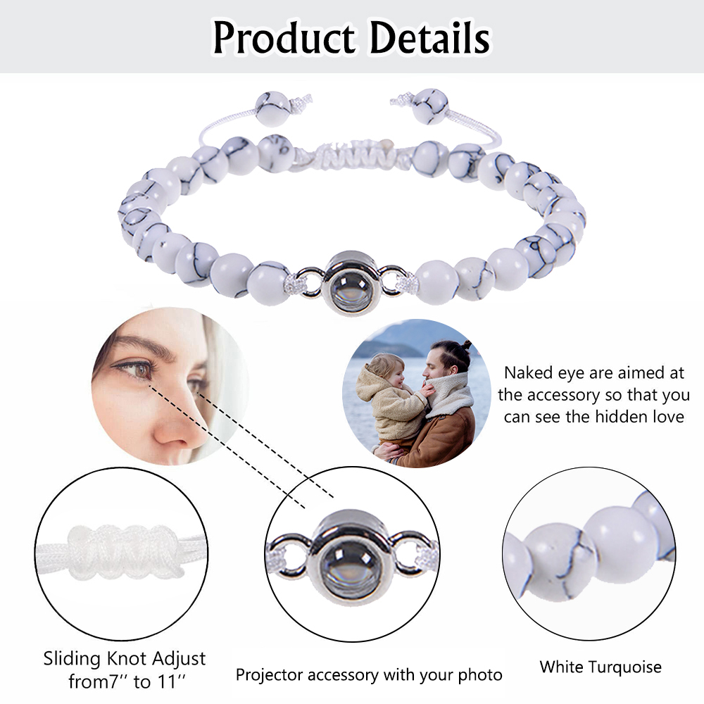 A mi papá-Pulsera de perlas blancas con proyección de foto en color para hombre-Jessemade ES