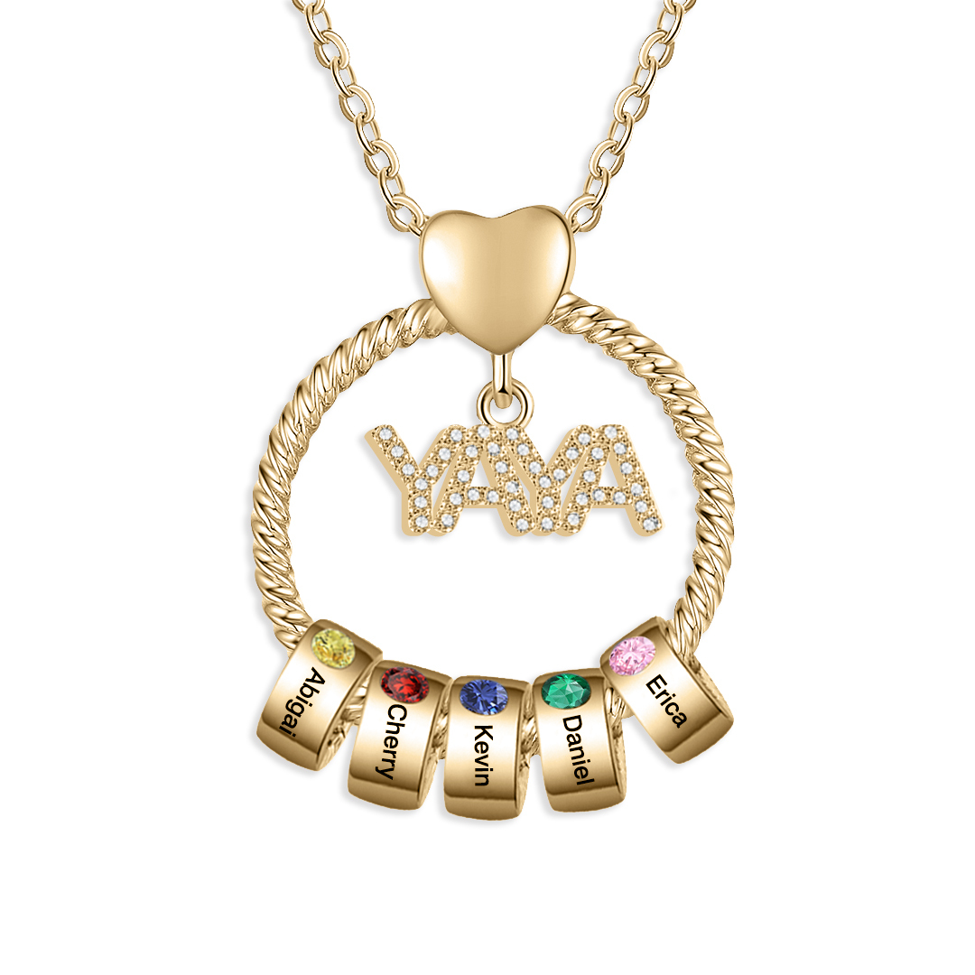 A mi abuela-Collar 1-5 nombres y piedras de nacimiento personalizados con colgante de "YAYA" color oro | Jessemade-Jessemade ES