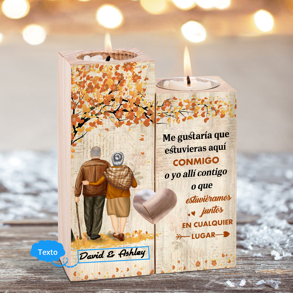 Candelero de sombras de pareja anciana de madera de dos piezas sin candela con 1 texto personalizado-Jessemade ES