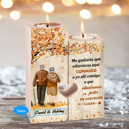 Candelero de sombras de pareja anciana de madera de dos piezas sin candela con 1 texto personalizado-Jessemade ES