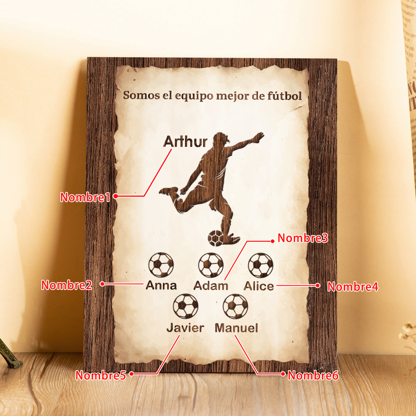 A mi papá - Lámina 2-7 nombres personalizados marco de madera equipo de fútbol-Jessemade ES
