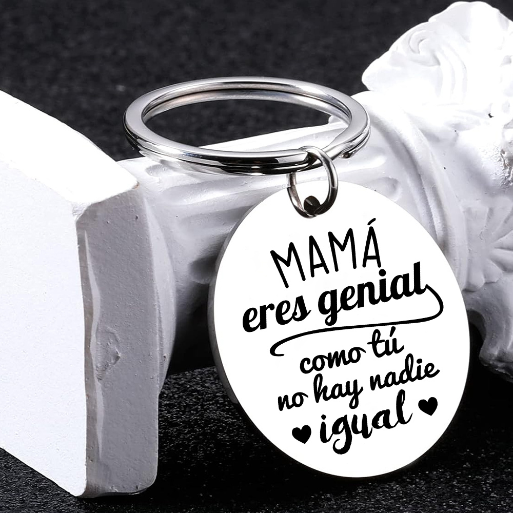A mi mamá - Llavero de placa redonda "genial mamá" con 1 foto personalizada-Jessemade ES