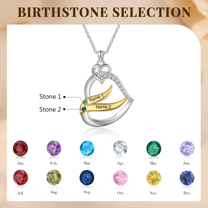 Collar en corazón con 2-5 nombres personalizados y 2-5 piedras de nacimiento-Jessemade ES