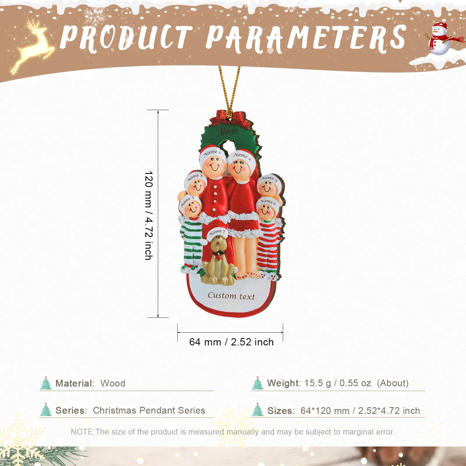 Navidad-Muñecos Ornamentos Navideños con Perro 7 Nombres y 1 Año con Texto Personalizados Adorno de Madera