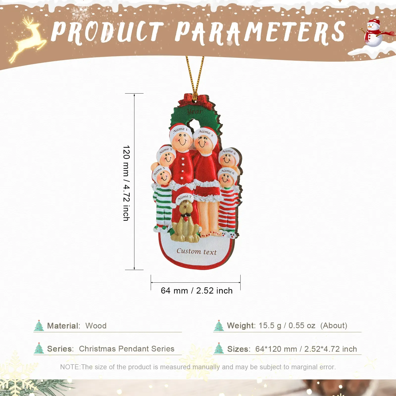 Navidad-Muñecos Ornamentos Navideños con Perro 7 Nombres y 1 Año con Texto Personalizados Adorno de Madera