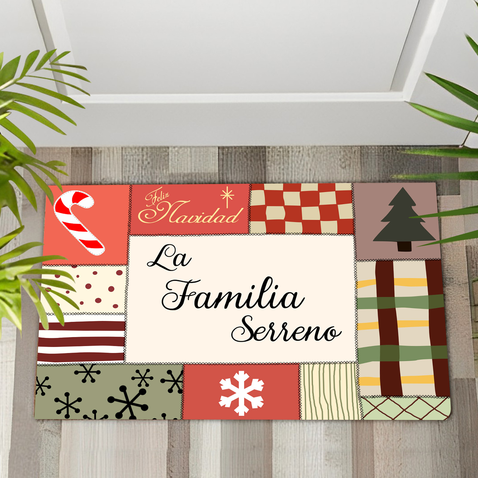 Navidad-felpudo/alfombra de entrada elementos de navidad personalizado con 1 texto-Jessemade ES