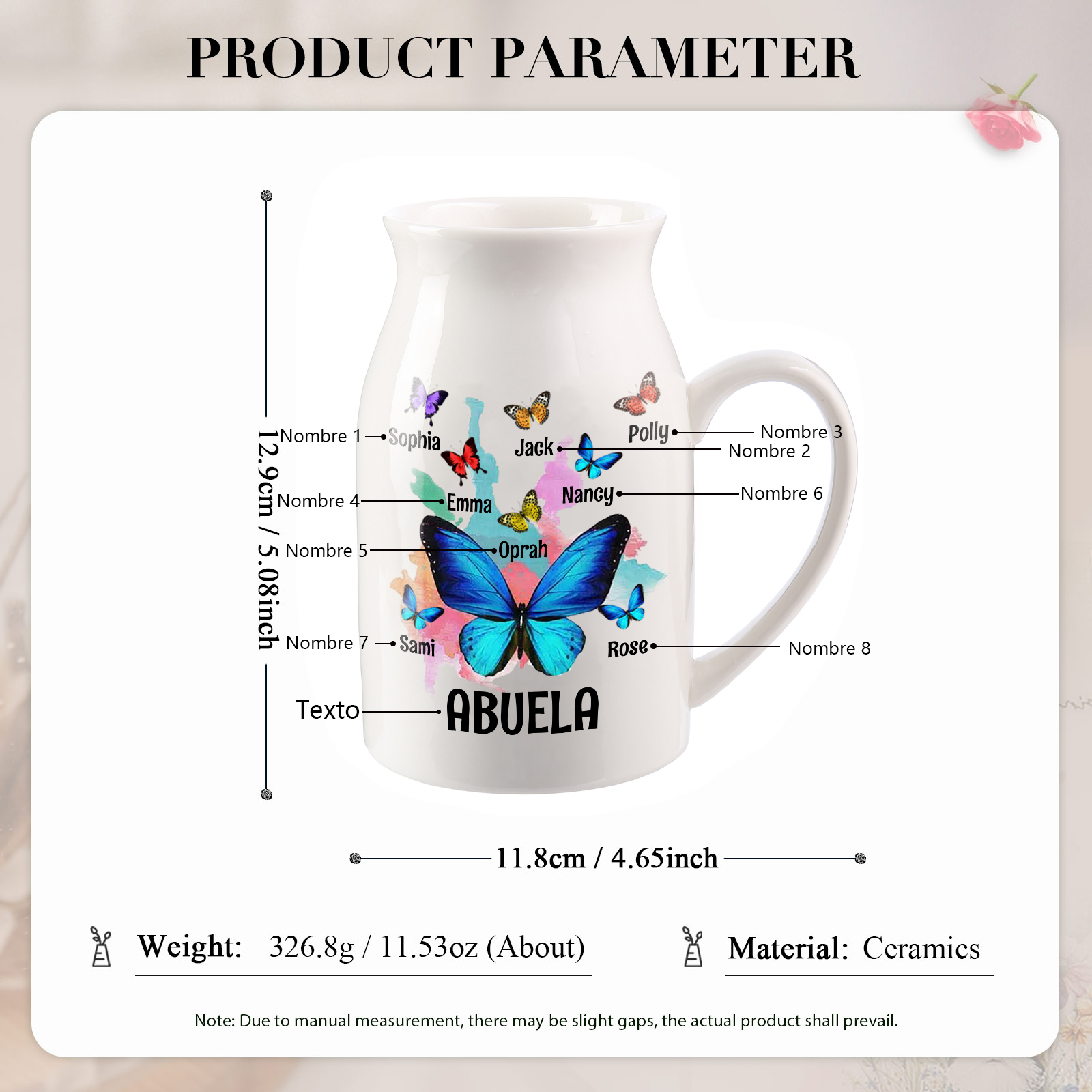 Florero de cerámica mariposas 2-8 nombres personalizados con texto decoración del hogar-Jessemade ES