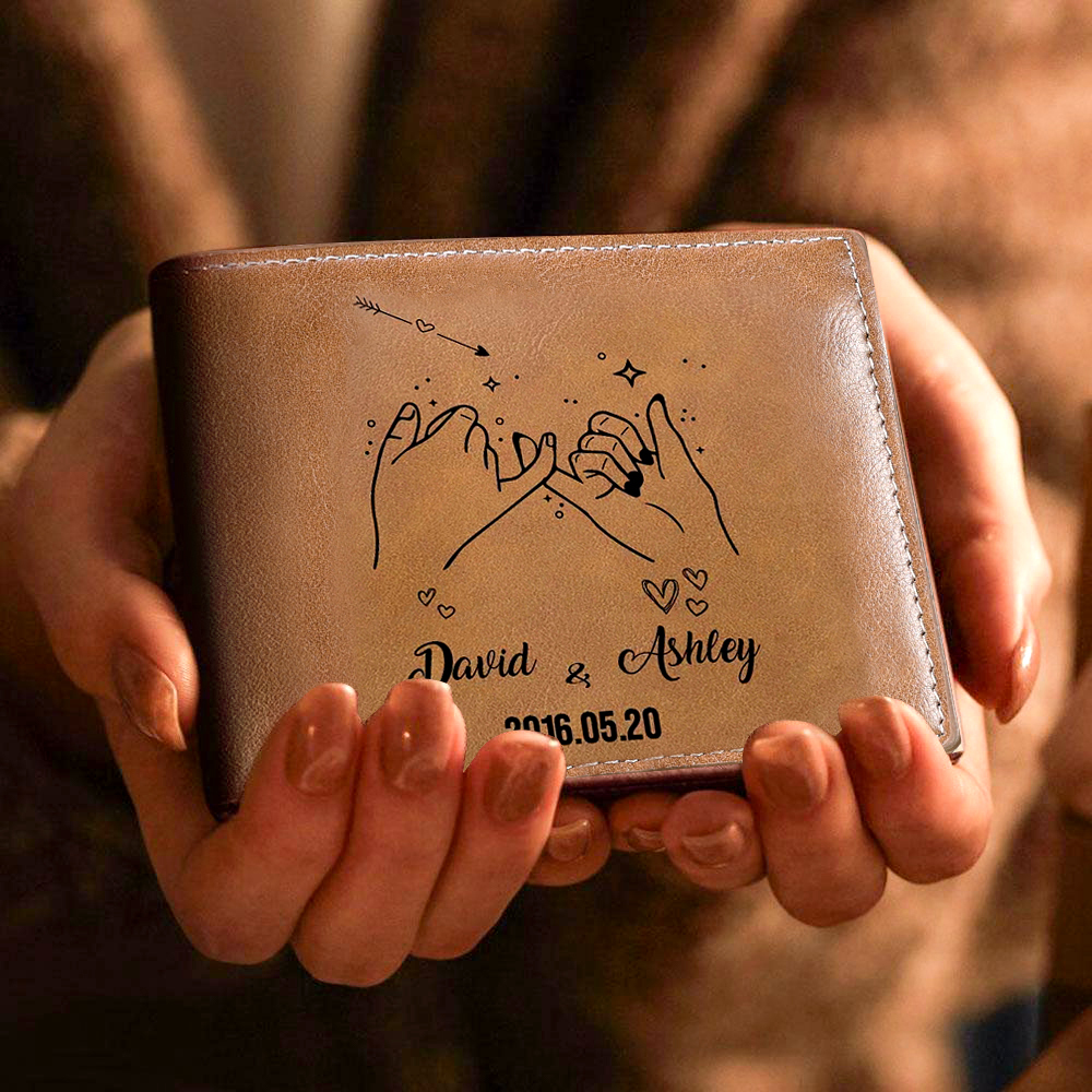 Cartera, billetera dedos cogidos para pareja personalizada con 2 nombres y fecha-Jessemade ES