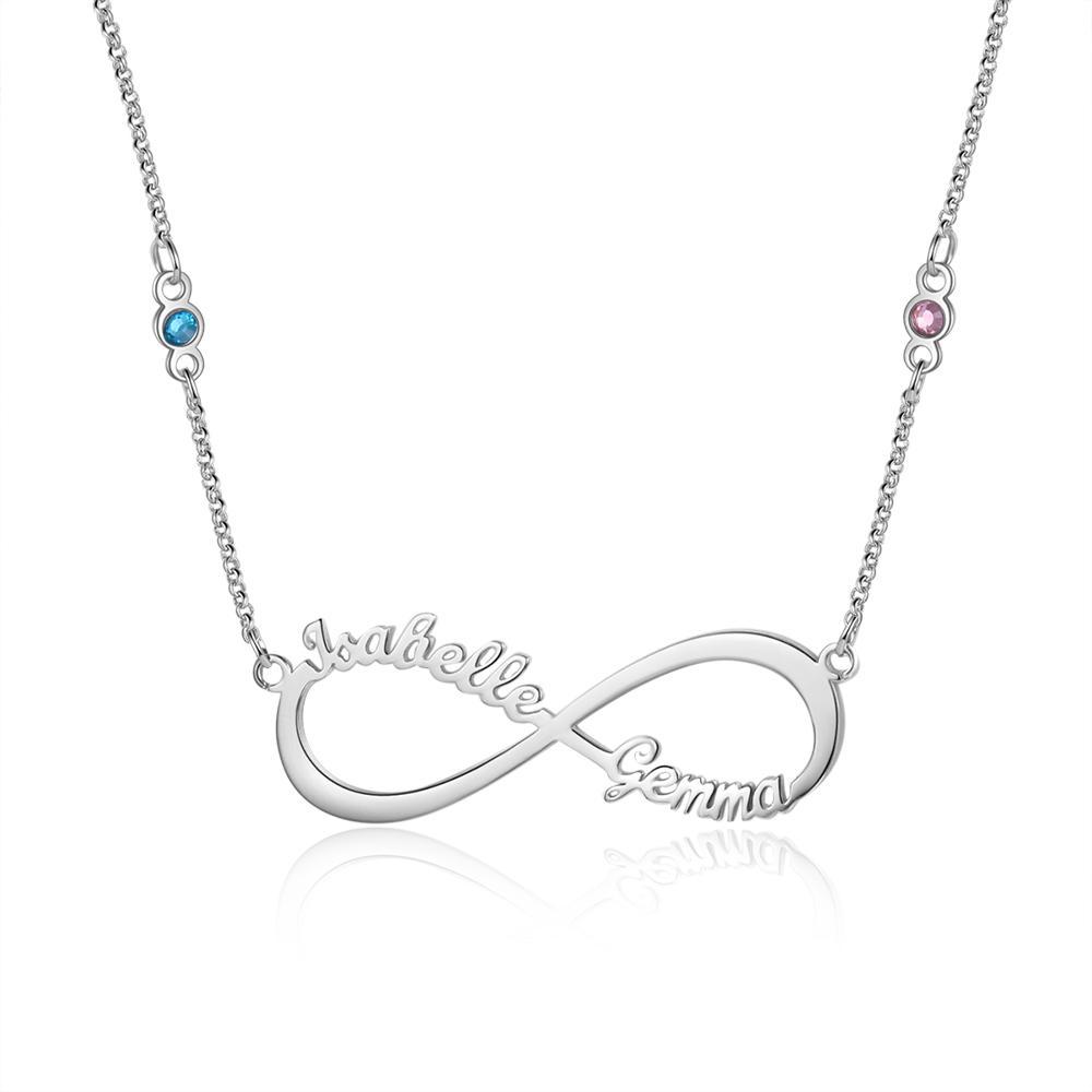 Collar de "infinito" 2 Nombres y 2 Piedras de Nacimiento Personalizados-Jessemade ES