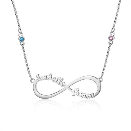 Collar de "infinito" 2 Nombres y 2 Piedras de Nacimiento Personalizados-Jessemade ES