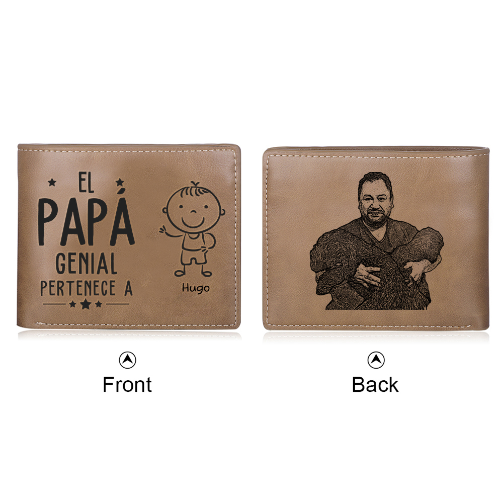 Cartera, billetera clásica 1-5 nombres personalizados con palo de niñ@ y una foto para papá-Jessemade ES