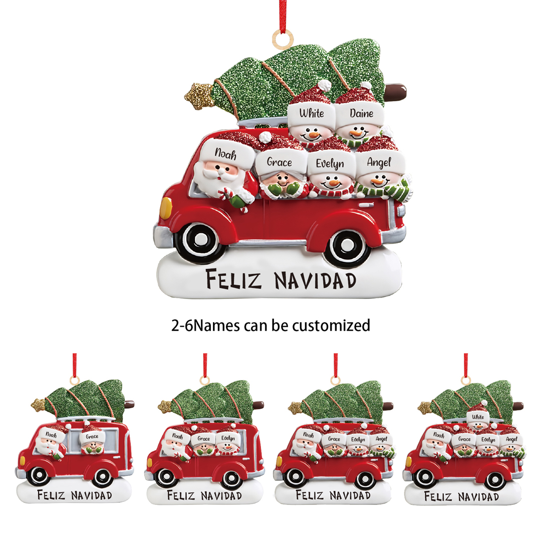 Navidad-Ornamento muñecos navideño de madera Papá Noel y niños texto y 3 nombres personalizados adorno del árbol-Jessemade ES