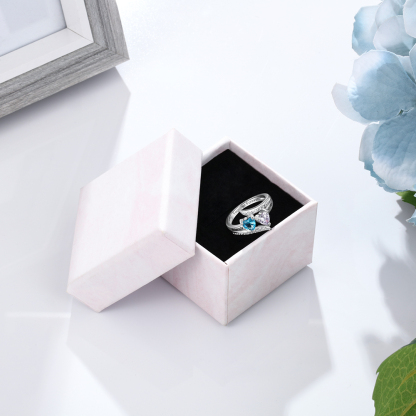 Anillo de plata 925 personalizado de 2 nombres, 2 piedras de nacimiento y 1 texto