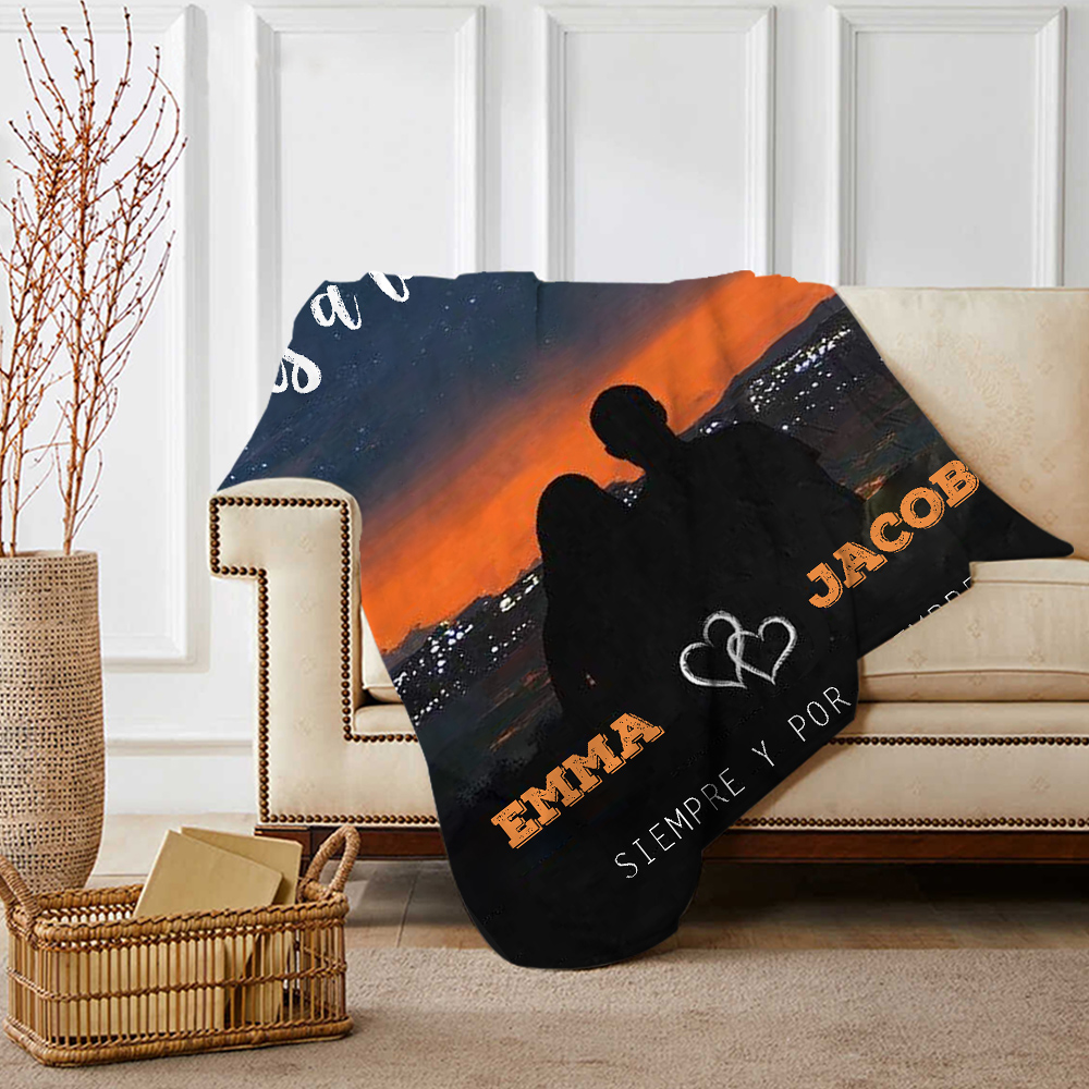 Pareja-Manta de buen calidad de sombras personalizada con 2 nombres-Jessemade ES