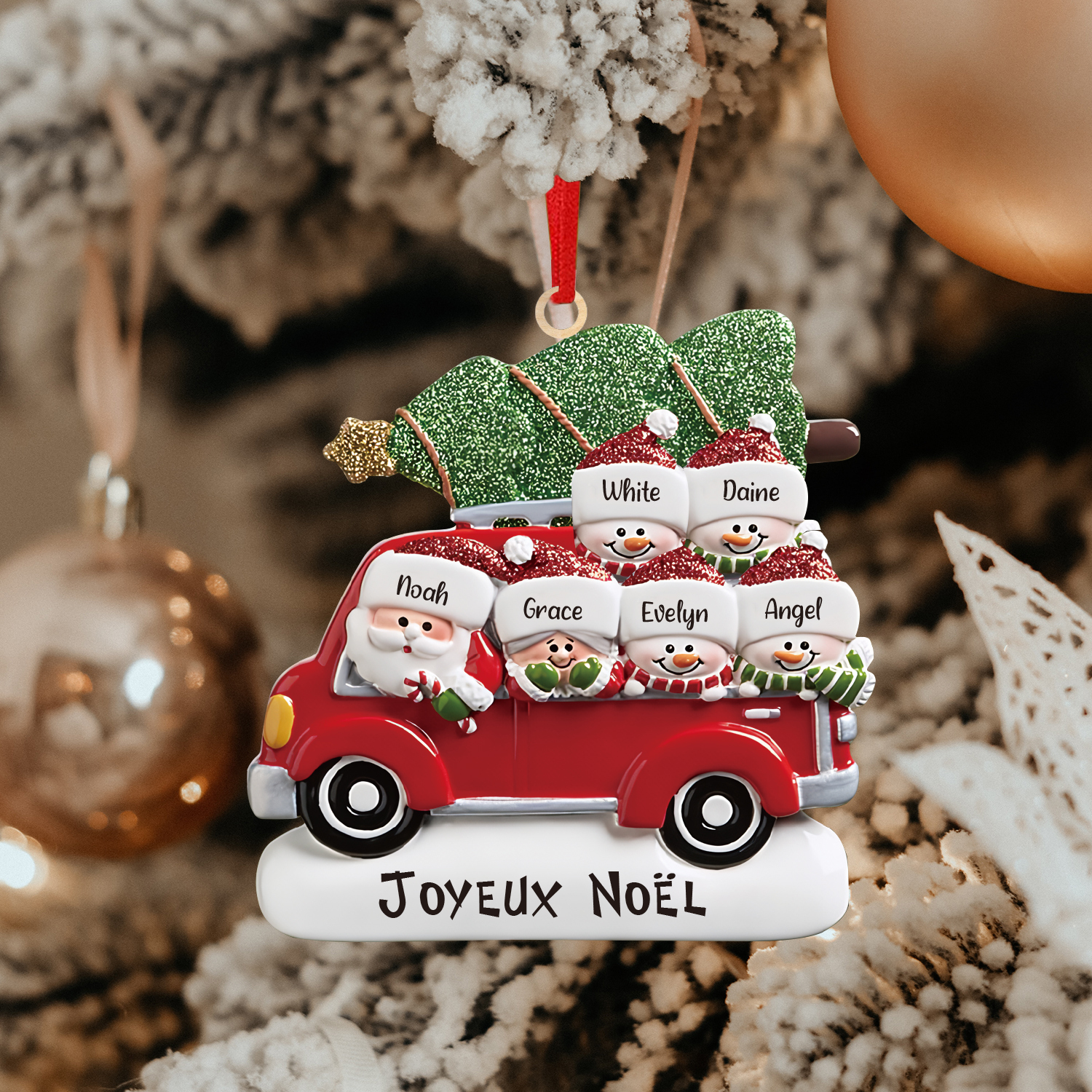 Navidad-Ornamento muñecos navideño de madera Papá Noel y niños texto y 6 nombres personalizados adorno del árbol-Jessemade ES