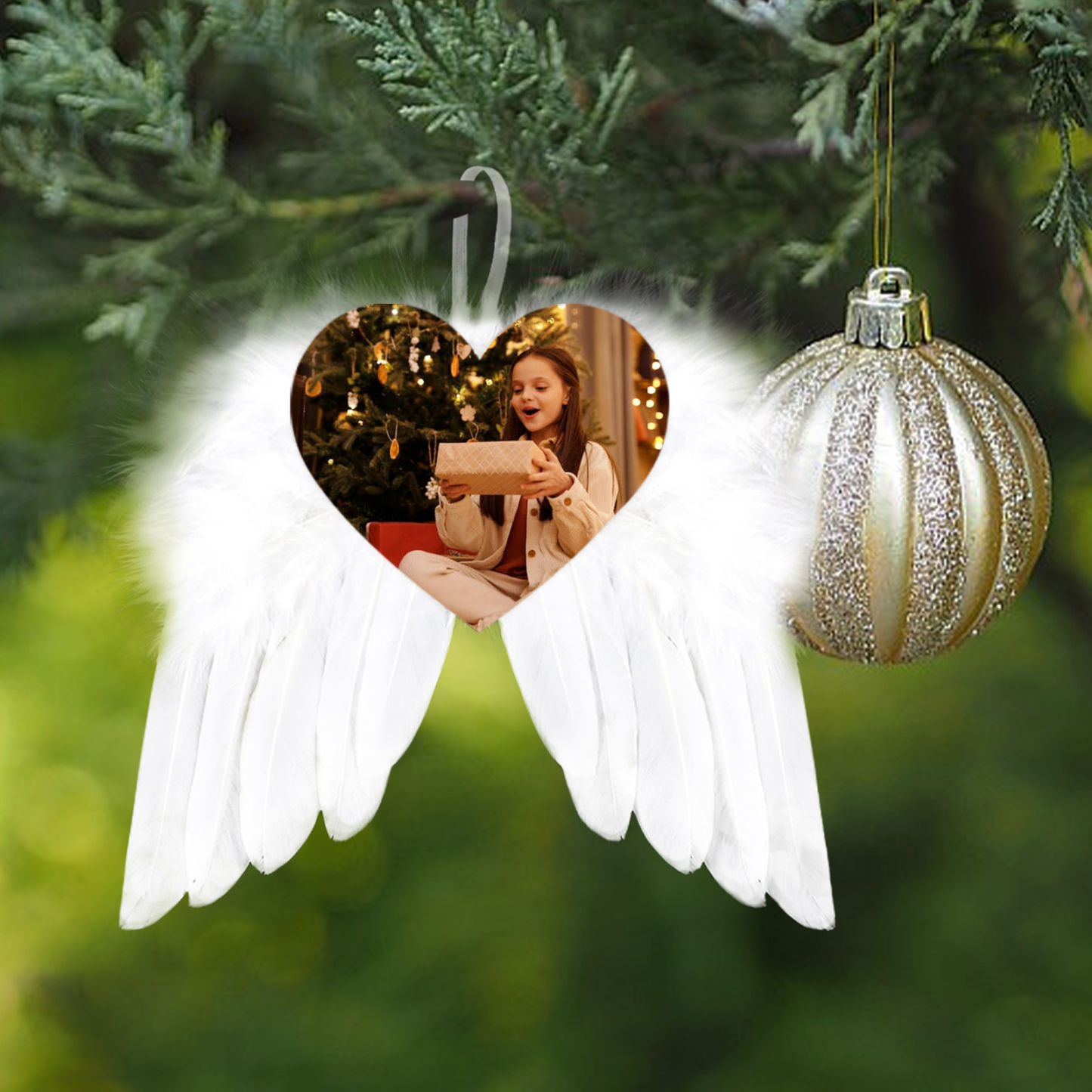 Navidad-Ornamento navideño alas de ángel con 1 foto personalizada adorno del árbol