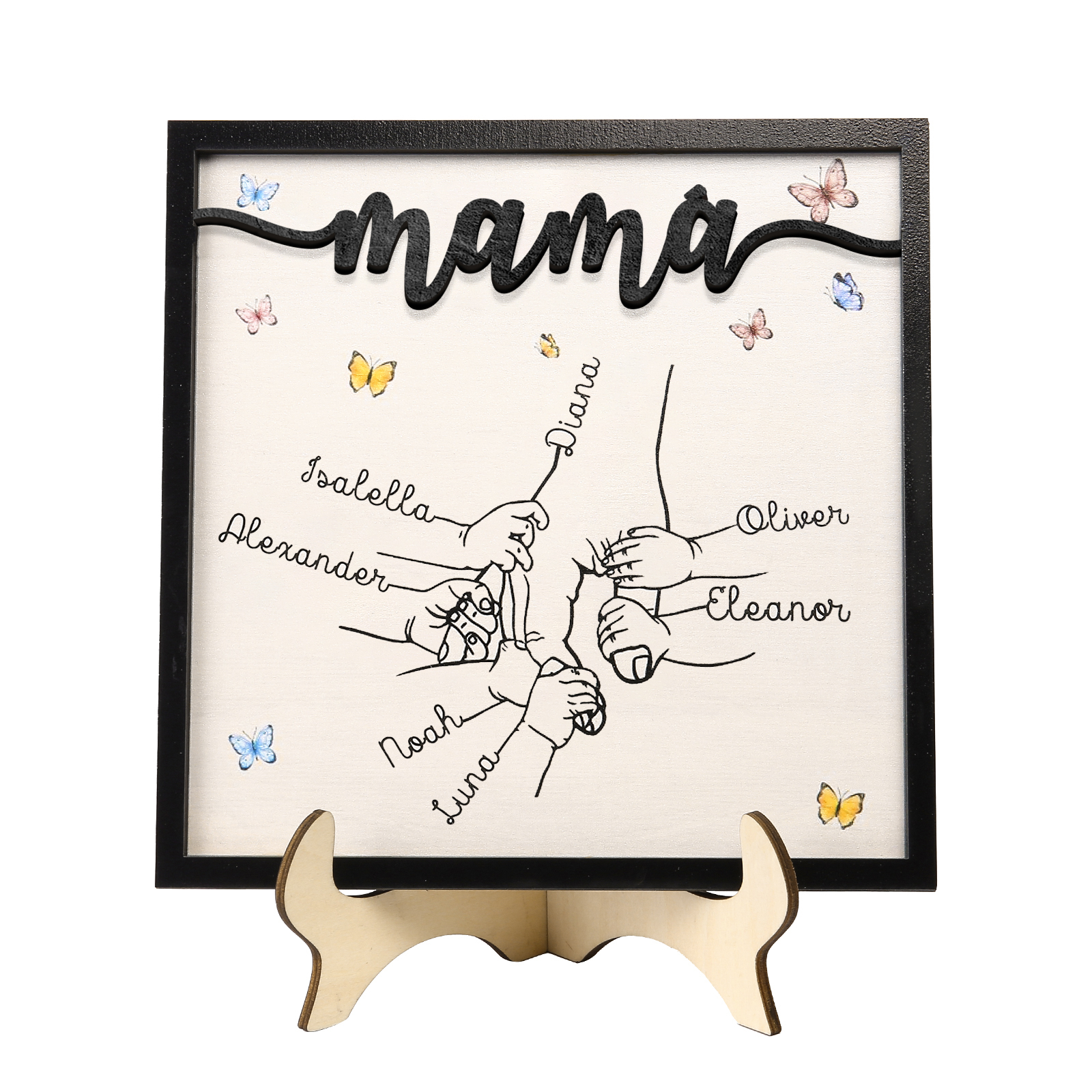 A mi mamá-Adorno 2-7 nombres personalizados decoración de madera mano con manitos-Jessemade ES