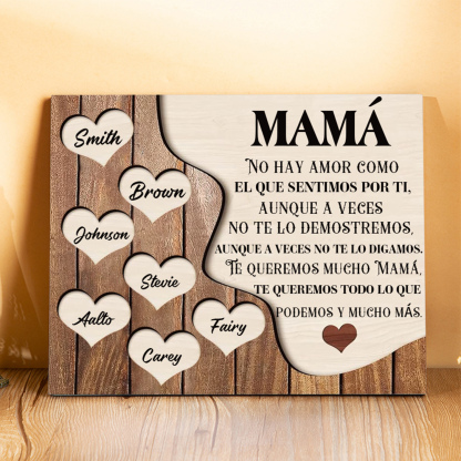 A mi mamá - Lámina 2-8 nombres personalizados marco de madera cara y corazones-Jessemade ES
