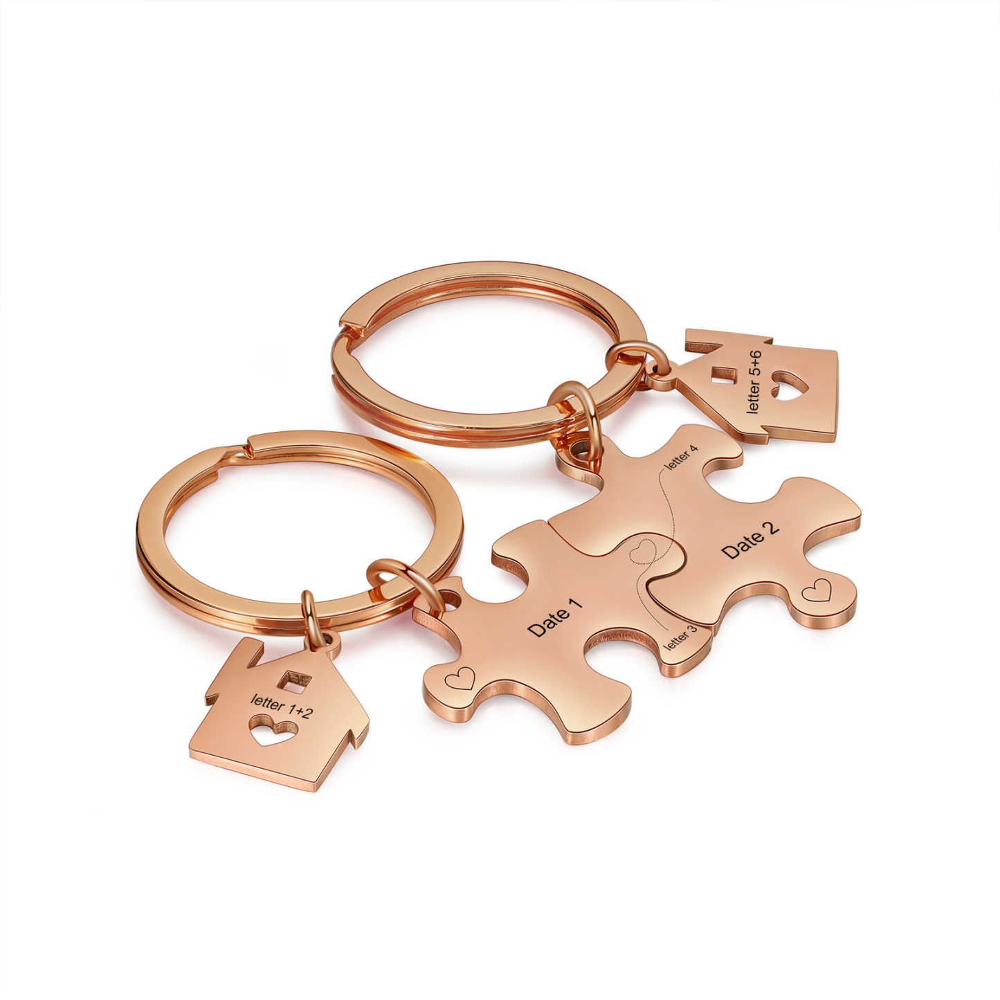 Llavero para pareja rompecabezas 2 letras personalizadas con fecha dije de casa-Jessemade ES