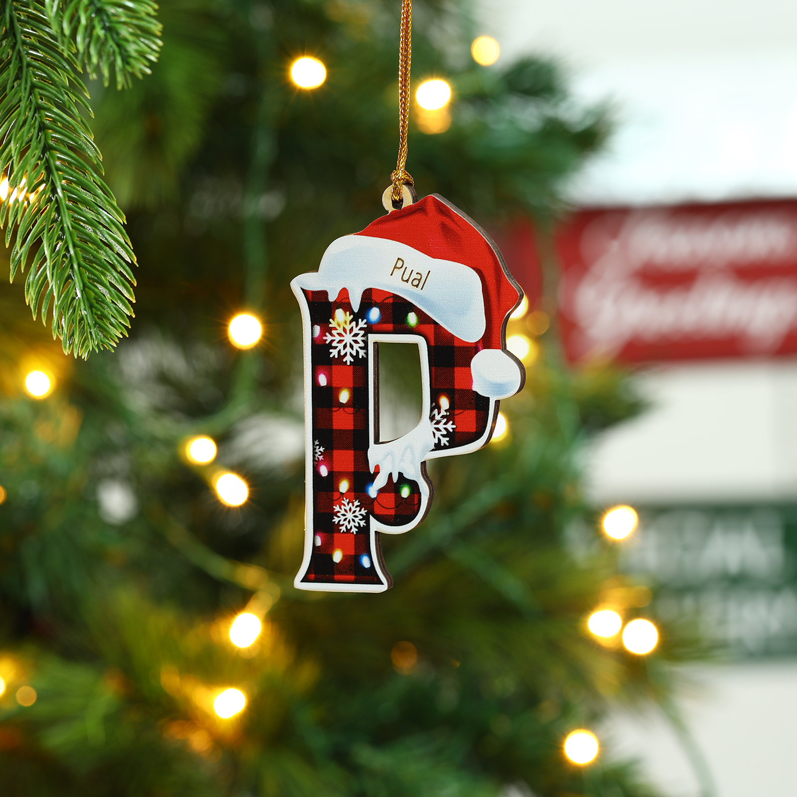 Navidad-Ornamentos Navideños de Madera Letra 1 Nombre Personalizado