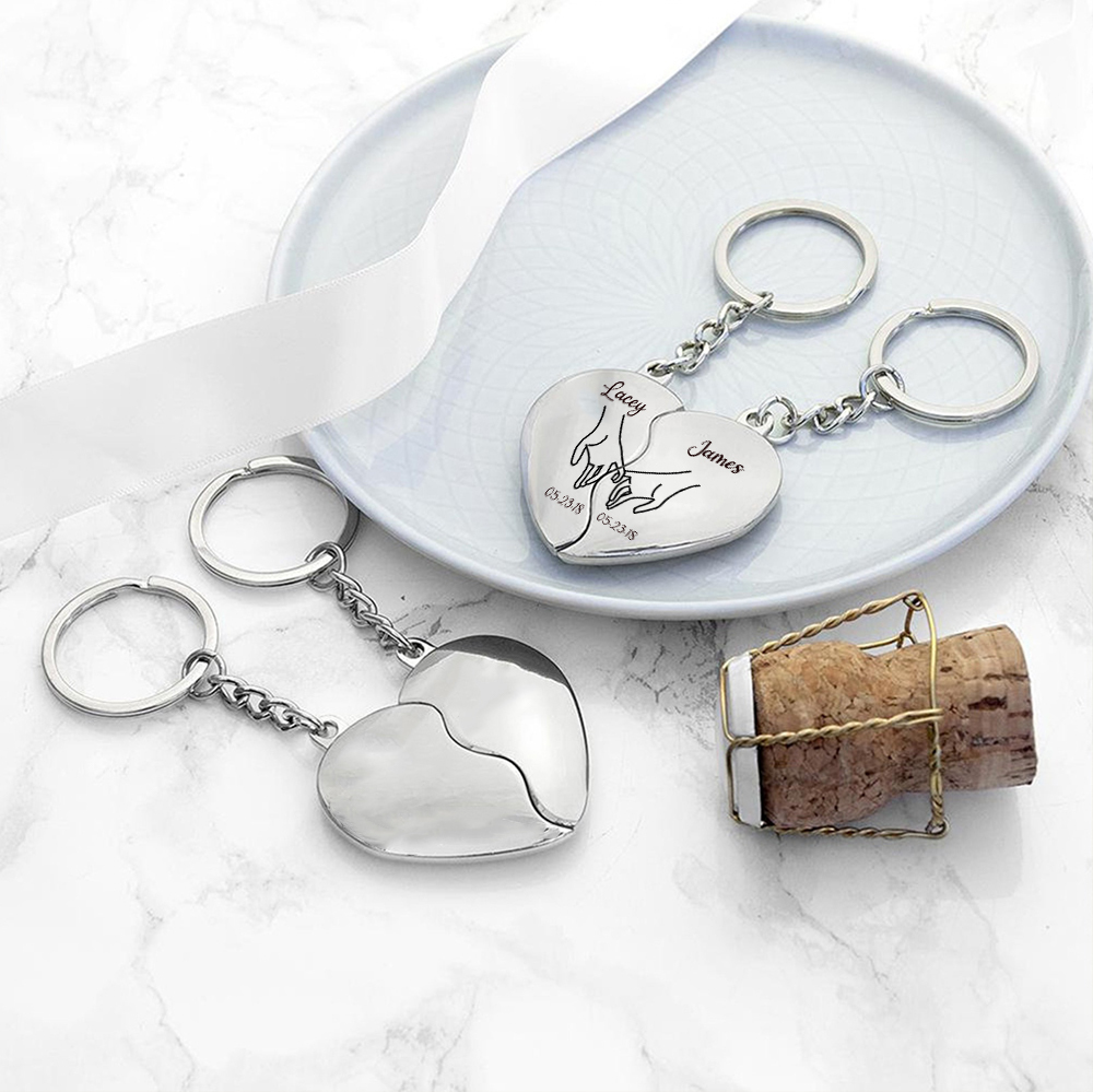 Llavero de corazón para pareja "Juntos un corazón completo" 2 nombres personalizados con fecha-Jessemade ES