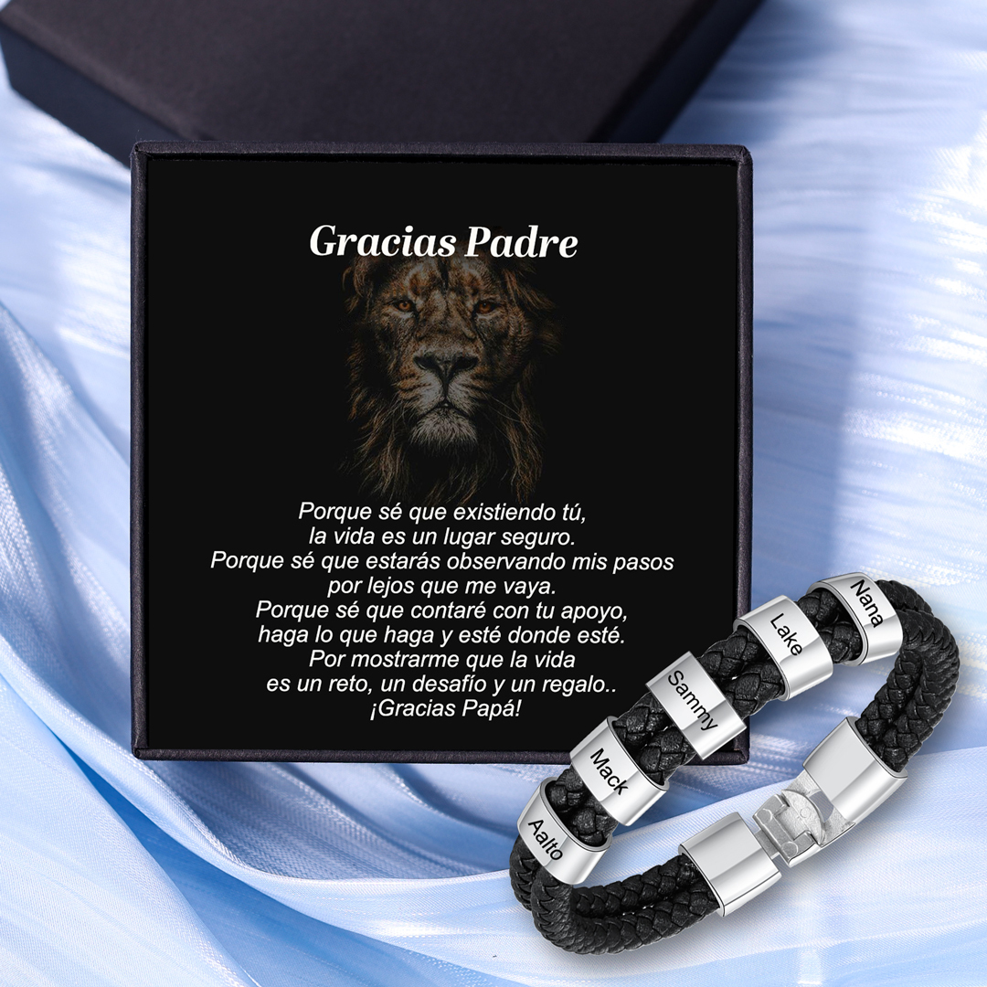 A mi papá-Pulsera de cuero trenzado Pulsera de hombre con 5 aros personalizados con 5 nombres-Jessemade ES