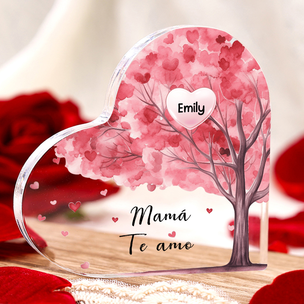 A mi mamá/abuela-Placa de acrílico "Árbol" en forma de corazón 1 nombre y 1 texto personalizados-Jessemade ES