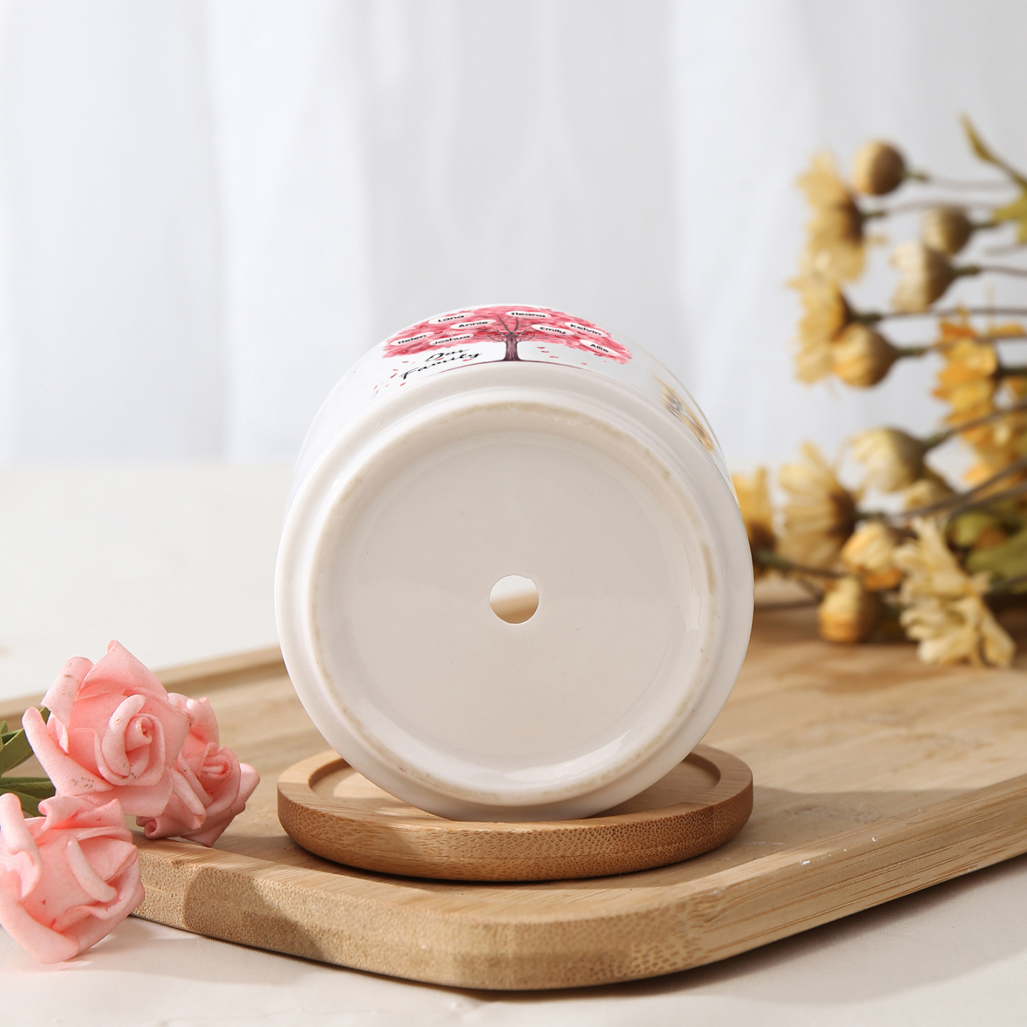 Florero con base de cerámica árbol de corazones 2-8 nombres personalizados con texto decoración del hogar-Jessemade ES