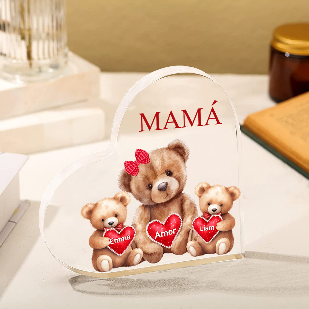 A mi mamá/abuela-Placa de acrílico "Nosotros" en forma de corazón 2 nombres y 1 texto personalizados-Jessemade ES