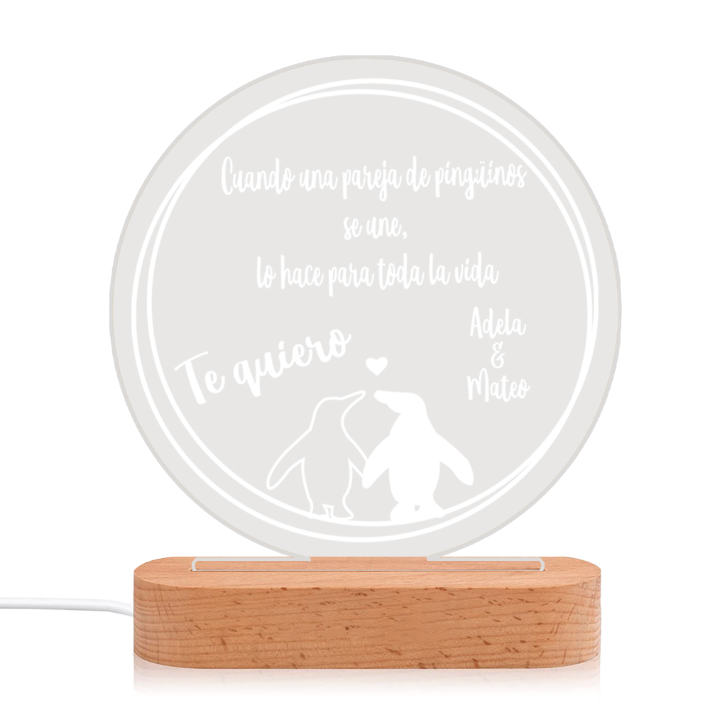 Valentín-Lámpara Ilusión 3D Luz de Noche LED Pingüinos con 2 Nombres Personalizados-Jessemade ES