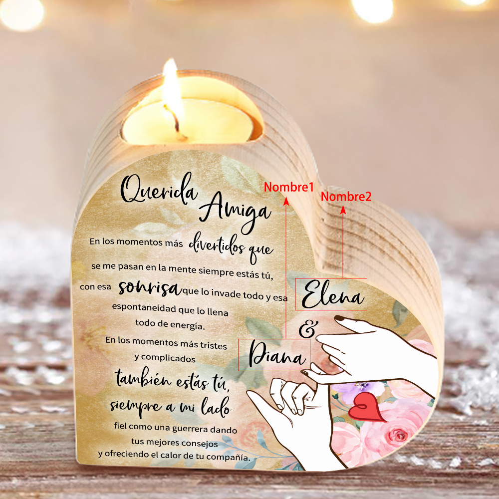A mi amiga - Candelero de madera sin vela 2 nombres personalizados-Jessemade ES