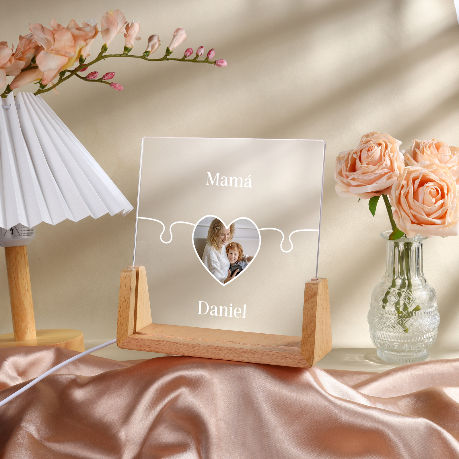 A mi mamá/abuela-Lámpara Personalizada con 2-7 Nombres y Foto "rompecabezas" 3D Ilusión Luz de Noche-Jessemade ES