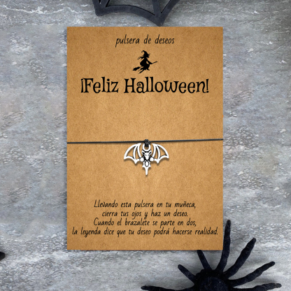 Pulsera de deseos-Unidad de pulsera y tarjeta de murciélago🦇 ¡Feliz Halloween!-Jessemade ES