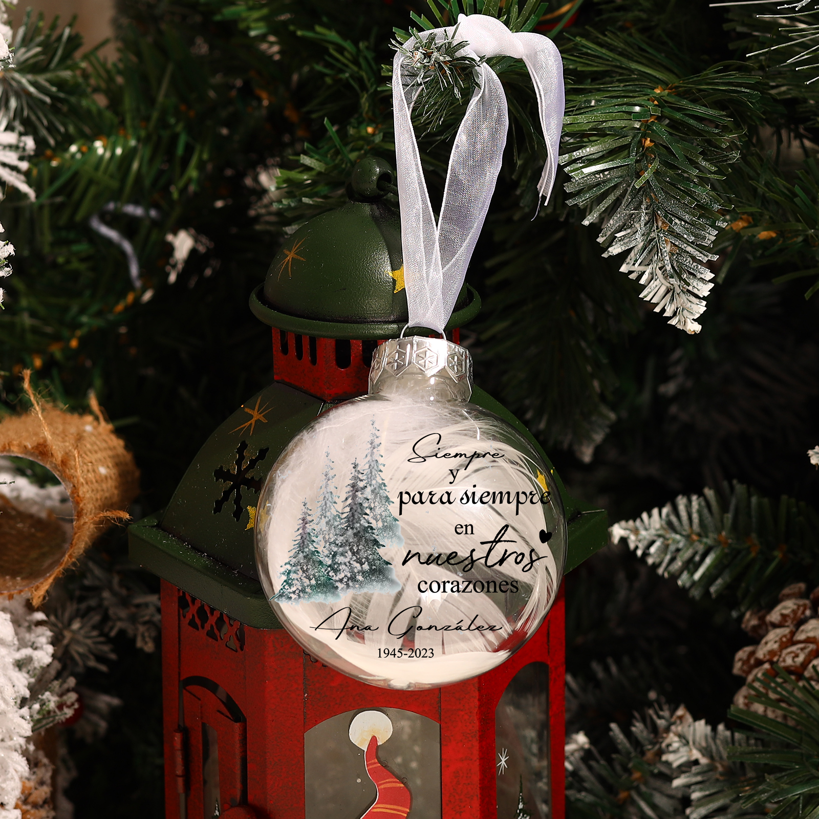 Bola navideña conmemorativa Adorno de Navidad 2 textos personalizados con pluma -Jessemade ES