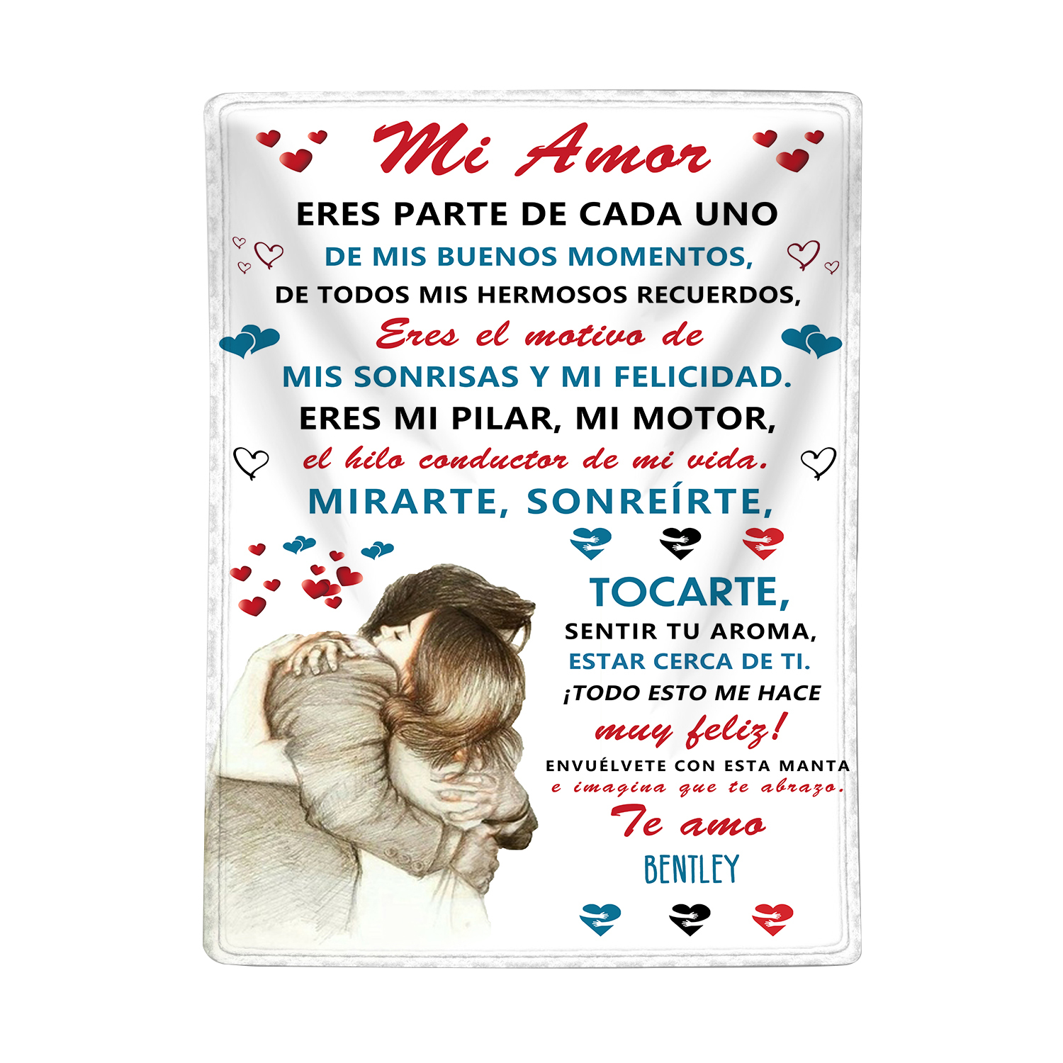 A mi amor-Manta de buen calidad con frase amoroso y personalizada con 1 nombre-Jessemade ES
