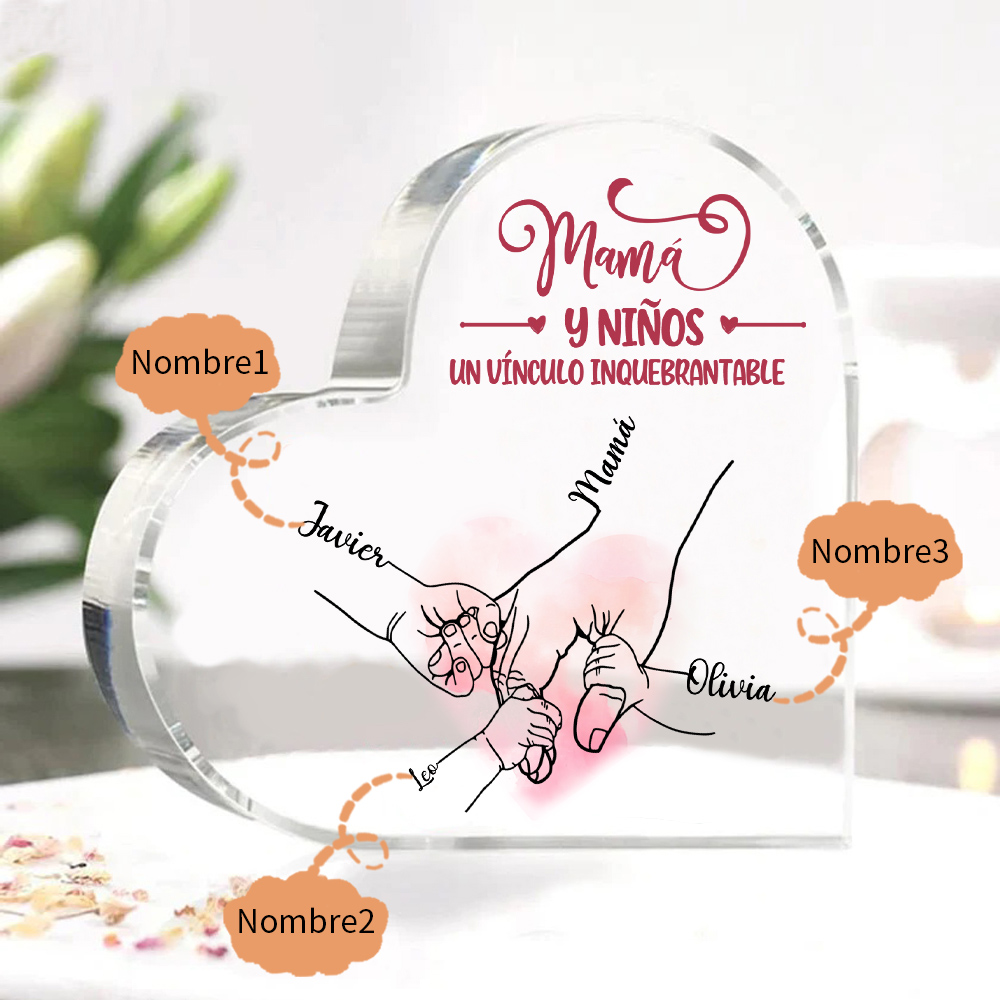A mi mamá-Placa de acrílico en forma de corazón mano y manitas 1-5 nombres personalizados-Jessemade ES