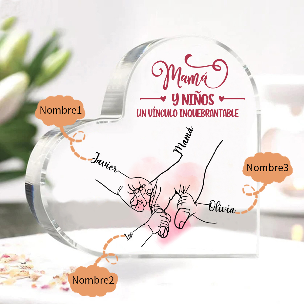 A mi mamá-Placa de acrílico en forma de corazón mano y manitas 1-5 nombres personalizados-Jessemade ES