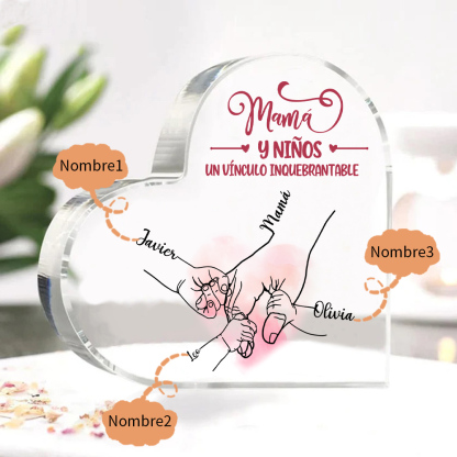 A mi mamá-Placa de acrílico en forma de corazón mano y manitas 1-5 nombres personalizados-Jessemade ES