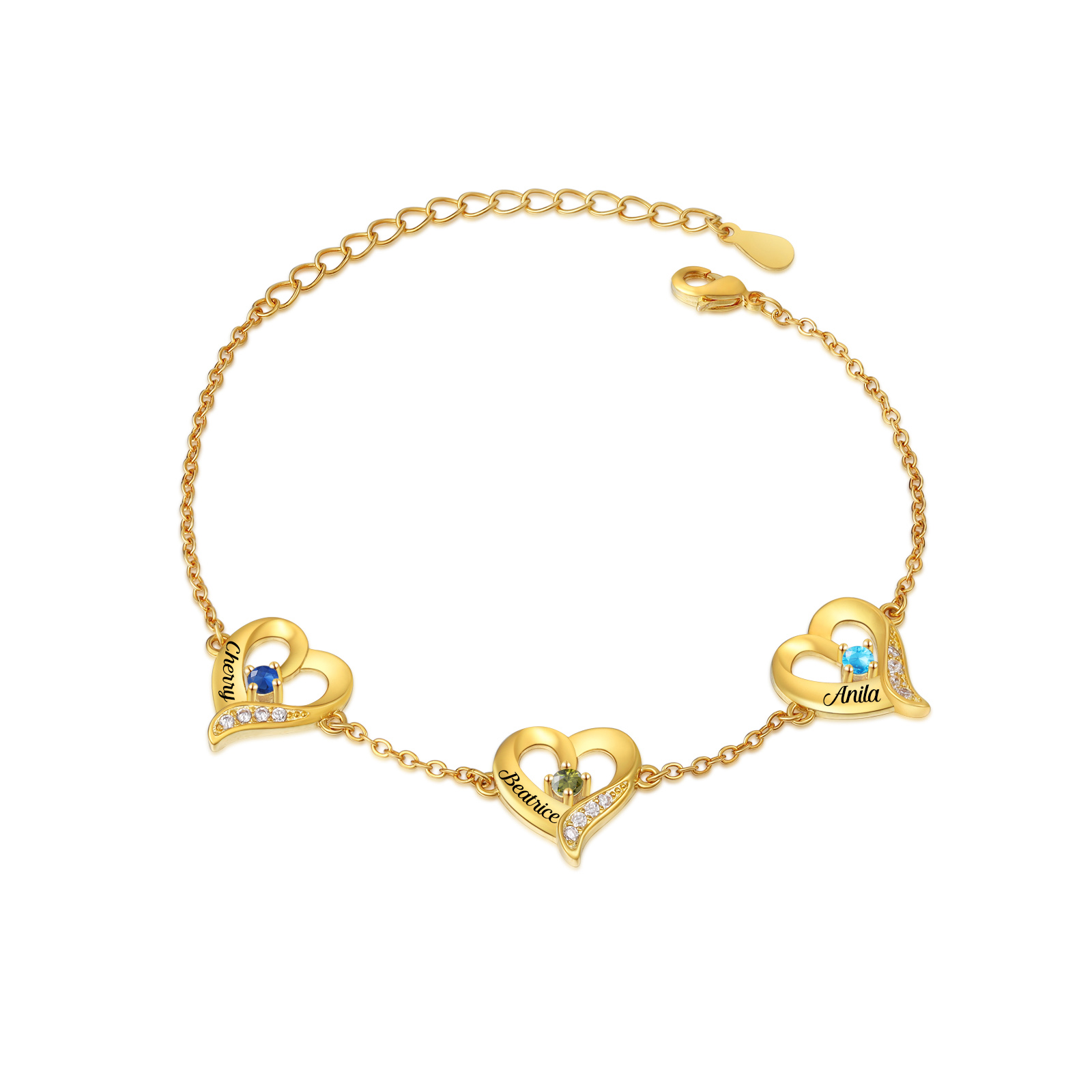 Pulsera 1-7 nombres y piedras de nacimiento personalizadas con dije de corazón-Jessemade ES