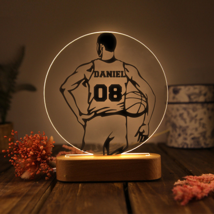 Lámpara Ilusión 3D Luz de Noche LED Baloncesto con Nombre y Número Personalizados-Jessemade ES